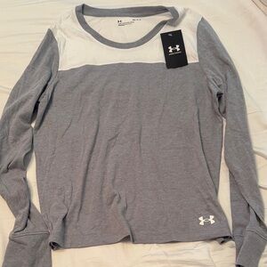 Under Armour Gray and White Long Sleeve Tee